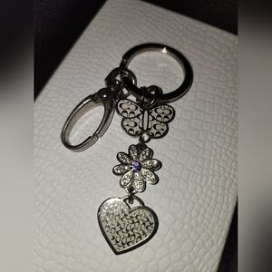 Coach Vintage Silver Signature C Heart Butterfly Flower Pink Purse Charm